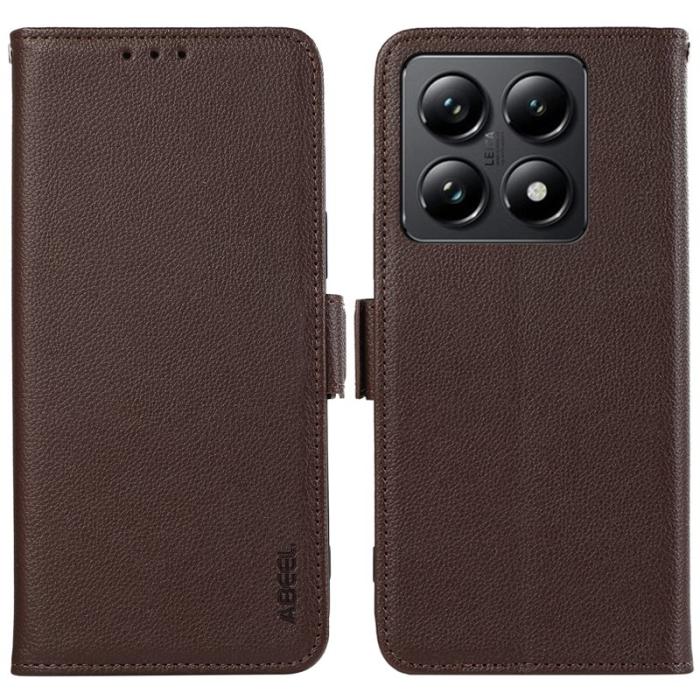 ABEEL - ABEEL Xiaomi 14T Skal Litchi Textur Läder RFID Skydd - Brun