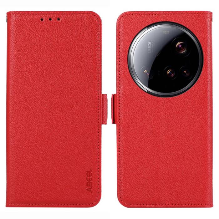 ABEEL - ABEEL Xiaomi 15 Ultra Skal Litchi Textur Läder RFID Röd