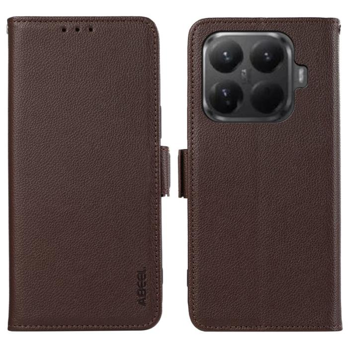 ABEEL - ABEEL Xiaomi 15T Pro Skal Litchi Textur Läder RFID Skydd Brun