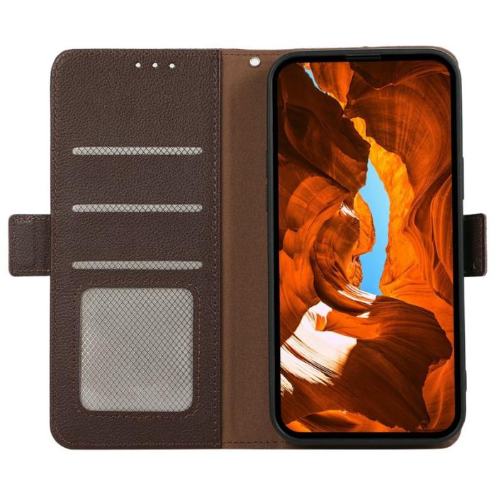 ABEEL - ABEEL Xiaomi 15T Pro Skal Litchi Textur Läder RFID Skydd Brun