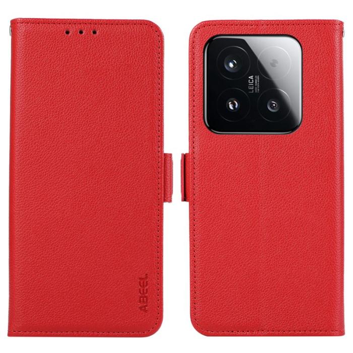 ABEEL - ABEEL Xiaomi 15T Skal Litchi Textur Läder RFID Blocker Röd