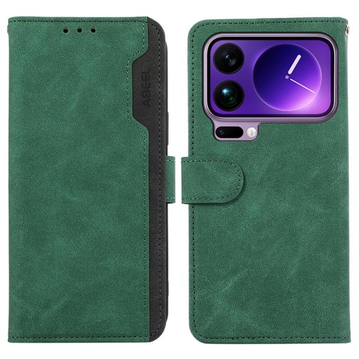 ABEEL - ABEEL Xiaomi 17 Pro Fodral Splicing Läder RFID Blockering Grön