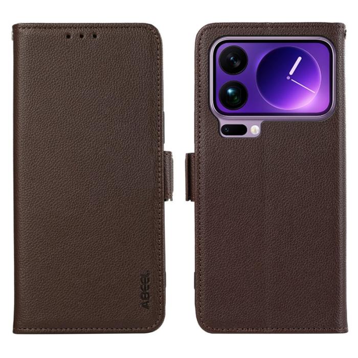 ABEEL - ABEEL Xiaomi 17 Pro Max Skal Litchi Textur Läder RFID Blocker Brun