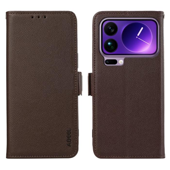 ABEEL - ABEEL Xiaomi 17 Pro Skal Litchi Textur Läder RFID Blocker Brun