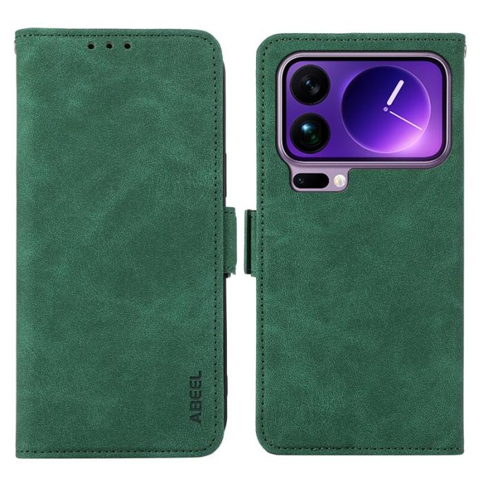 ABEEL - ABEEL Xiaomi 17 Pro Skal PU Läder Folio Ställ Green