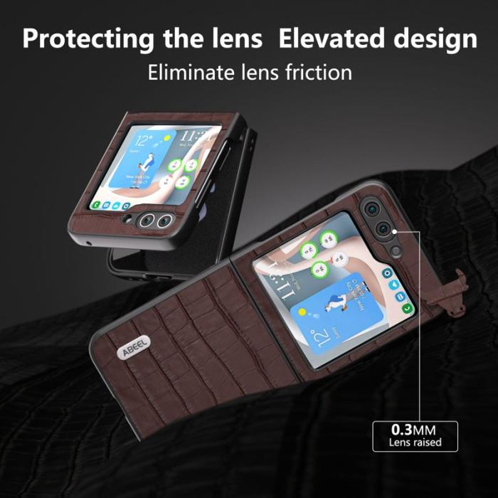 ABEEL - ABEEL Z Flip7 FE 5G Fodral i äkta läder krokodilbrun