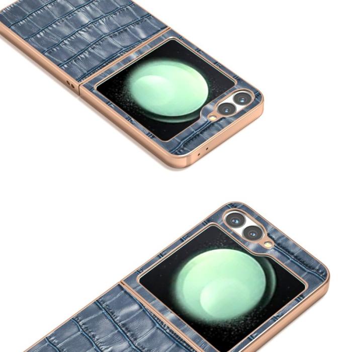 ABEEL - ABEEL Z Flip7 FE 5G Skal Crocodile Textur Blå Genuine Läder