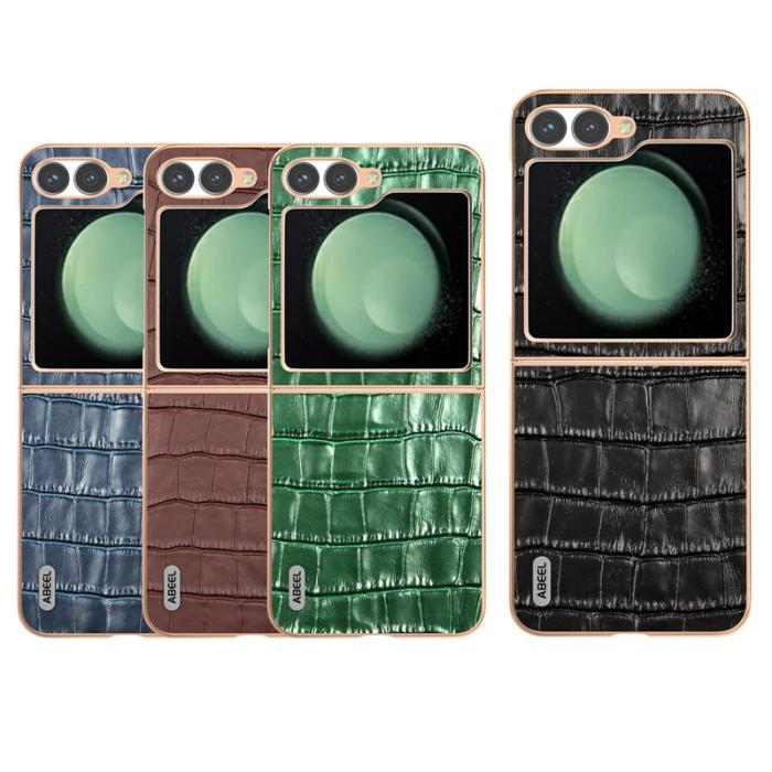 ABEEL - ABEEL Z Flip7 FE 5G Skal Crocodile Textur Blå Genuine Läder