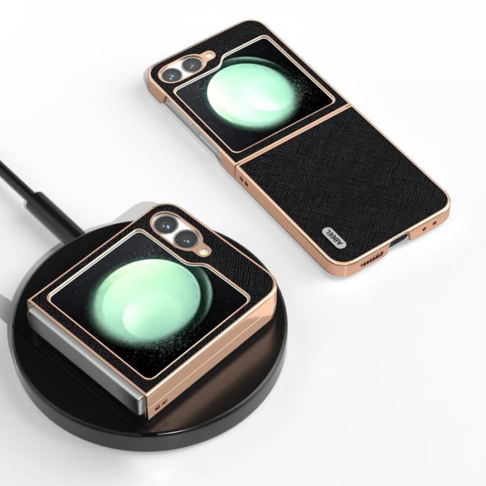 ABEEL - ABEEL Z Flip7 FE 5G Skal Electropläterad Läder TPU - Svart