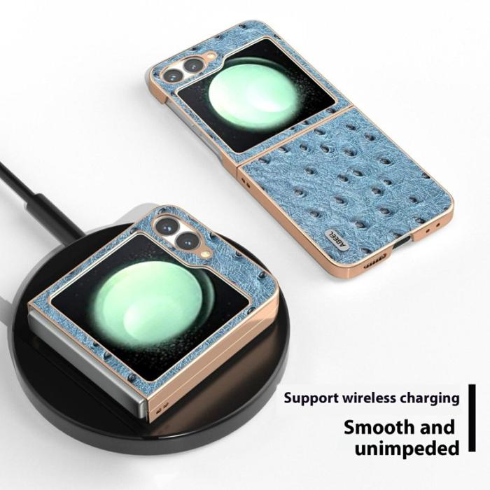 ABEEL - ABEEL Z Flip7 FE 5G Skal Electroplating Blå Ostrich Läder