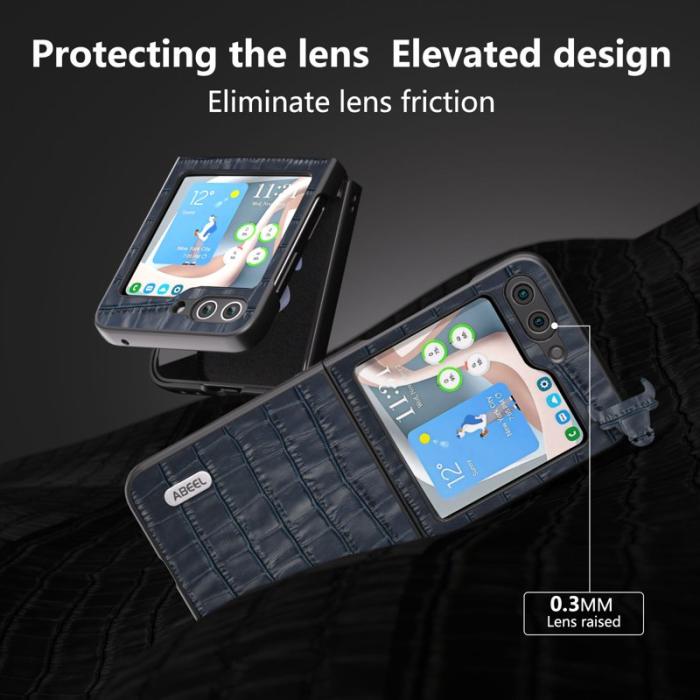 ABEEL - ABEEL Z Flip7 FE 5G Skal i äkta läder med krokodilmönster - Blå