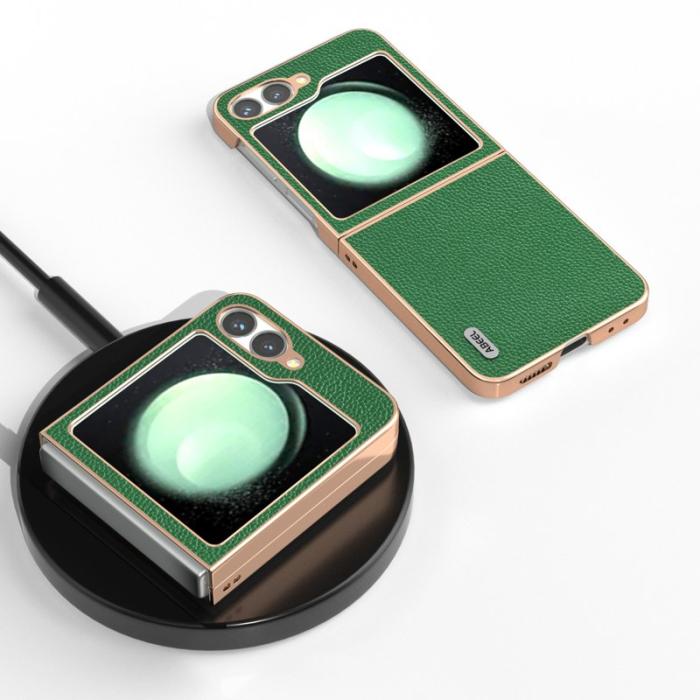 ABEEL - ABEEL Z Flip7 FE 5G Skal i Äkta Läder och TPU - Grön