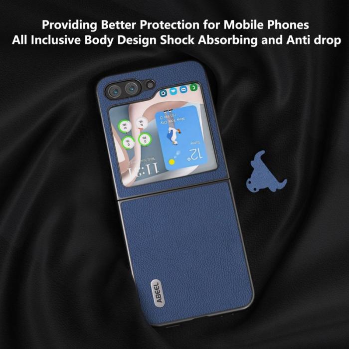 ABEEL - ABEEL Z Flip7 FE 5G Skal i Läder - Blå Cowhide Texture