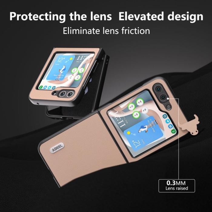 ABEEL - ABEEL Z Flip7 FE 5G Skal i Läder - Litchi Textur - Rosa