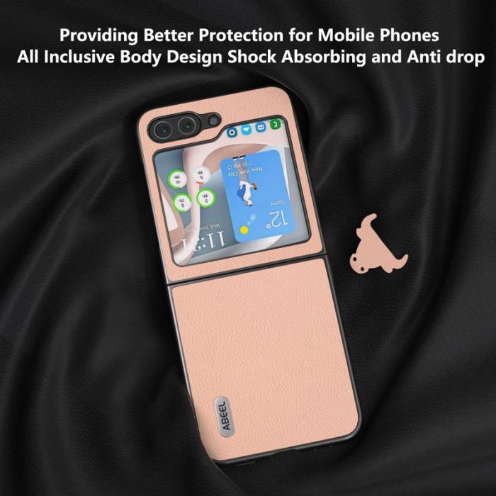 ABEEL - ABEEL Z Flip7 FE 5G Skal i Läder - Litchi Textur - Rosa