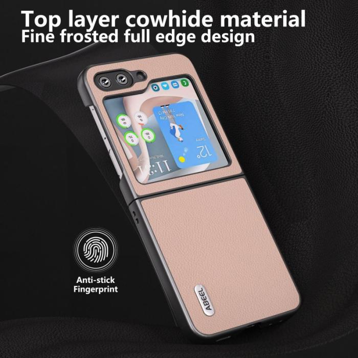 ABEEL - ABEEL Z Flip7 FE 5G Skal i Läder - Litchi Textur - Rosa