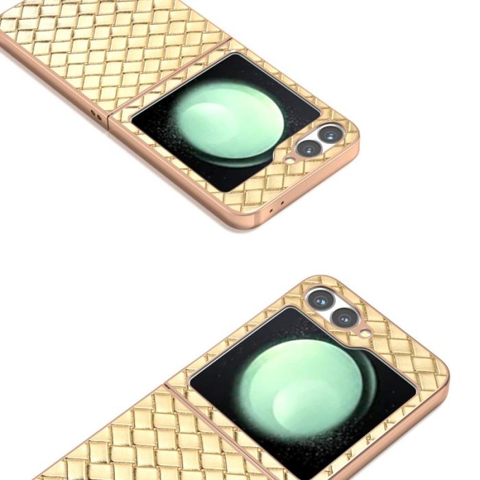 ABEEL - ABEEL Z Flip7 FE 5G Skal Woven Textur Läder Coated Guld