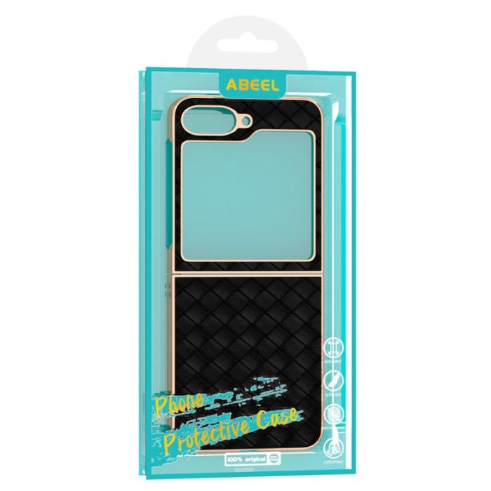 ABEEL - ABEEL Z Flip7 FE 5G Skal Woven Textur Läder Coated Guld