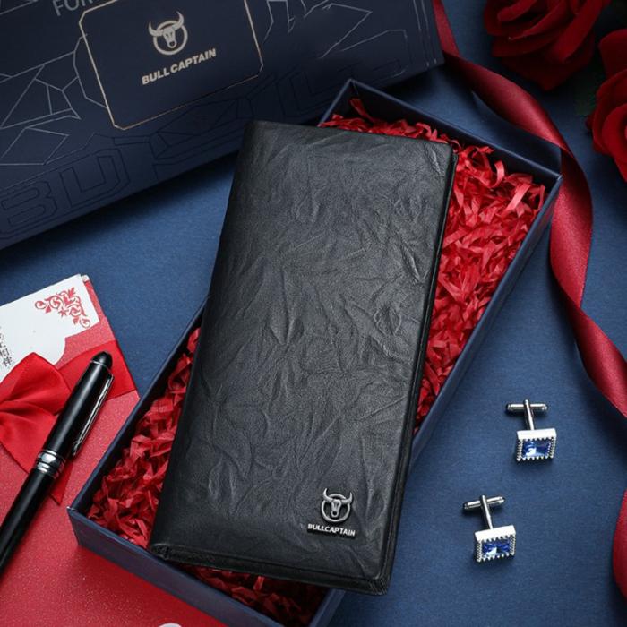 BULLCAPTAIN - BULLCAPTAIN Läderplånbok Bifold Herr Business Casual Svart