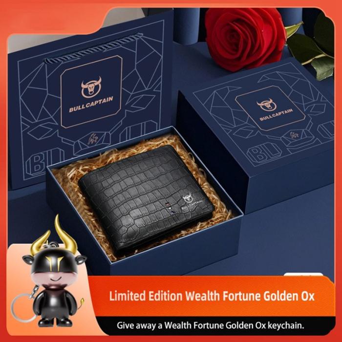 BULLCAPTAIN - BULLCAPTAIN QB0006 Läderplånbok Fällbar Herr Svart