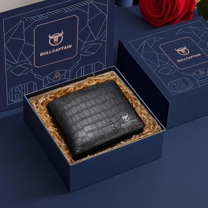BULLCAPTAIN - BULLCAPTAIN QB0006 Läderplånbok Fällbar Herr Svart