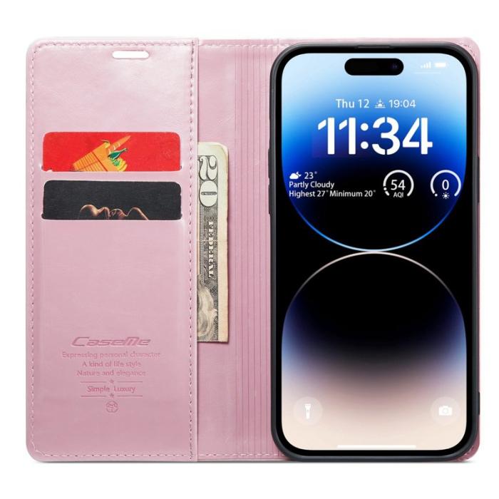 Caseme - CASEME 003 PU Läder Fodral iPhone 14 Pro Max Stöd Pink