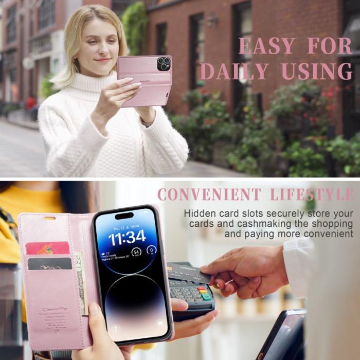 Caseme - CASEME 003 PU Läder Fodral iPhone 14 Pro Max Stöd Pink