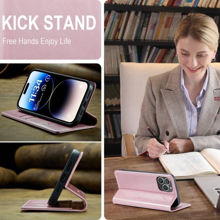 Caseme - CASEME 003 PU Läder Fodral iPhone 14 Pro Max Stöd Pink