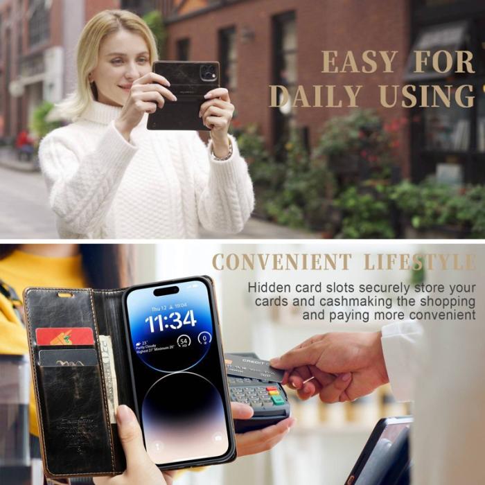 Caseme - CASEME 003 PU Läder Fodral till iPhone 14 Pro Max - Brun