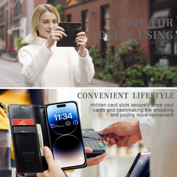 Caseme - CASEME 003 PU Läderfodral till iPhone 14 Pro Max - Svart