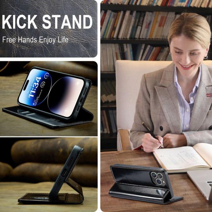 Caseme - CASEME 003 PU Läderfodral till iPhone 14 Pro Max - Svart