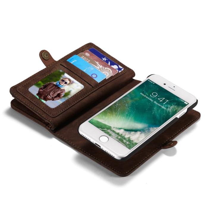 Caseme - CASEME 008 2-i-1 Plånboksfodral i Vintage PU Läder - Brun