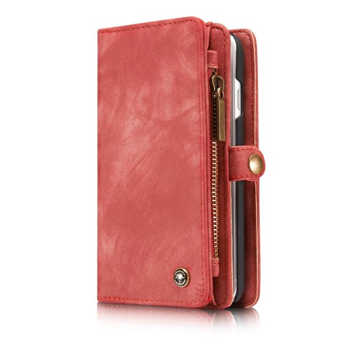 Caseme - CASEME 008 2-i-1 Plånboksfodral i Vintage PU Läder Röd