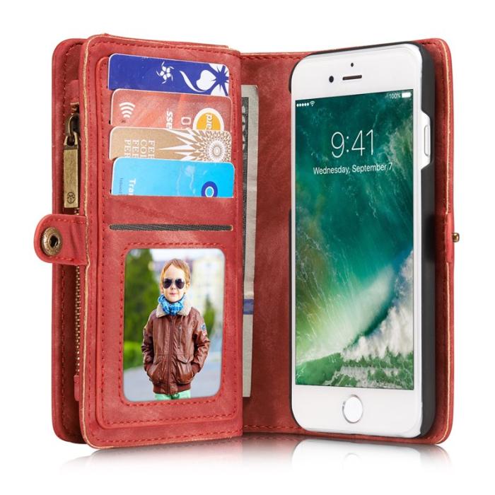 Caseme - CASEME 008 2-i-1 Plånboksfodral i Vintage PU Läder Röd