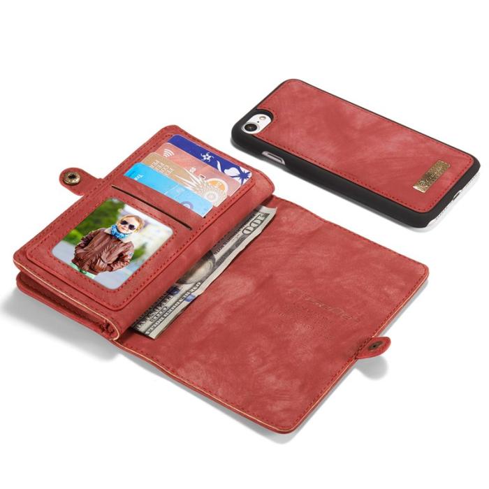 Caseme - CASEME 008 2-i-1 Plånboksfodral i Vintage PU Läder Röd