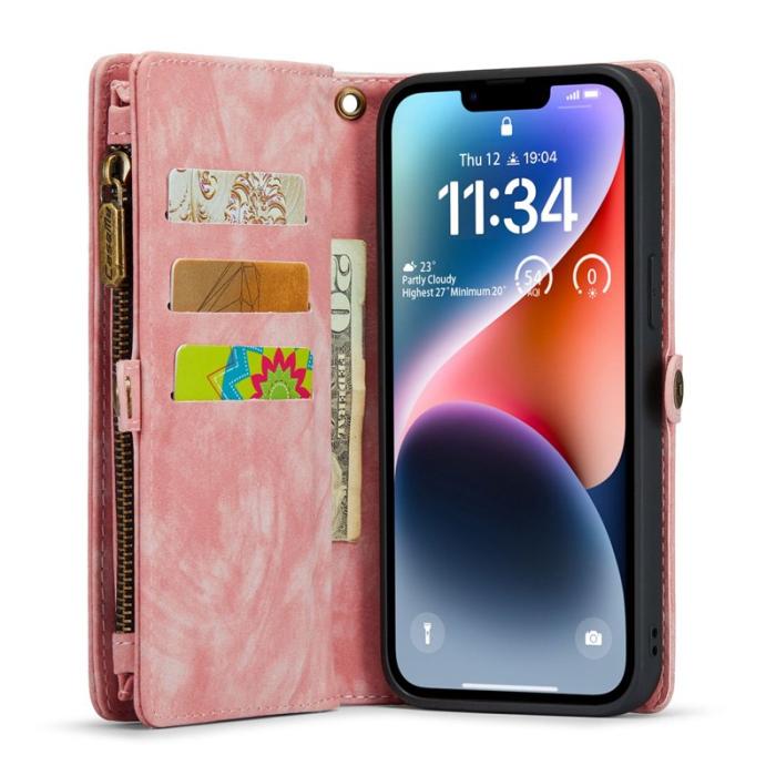 Caseme - CASEME 008 iPhone 13 Skal 2-i-1 TPU PU Läder Fodral Rosa