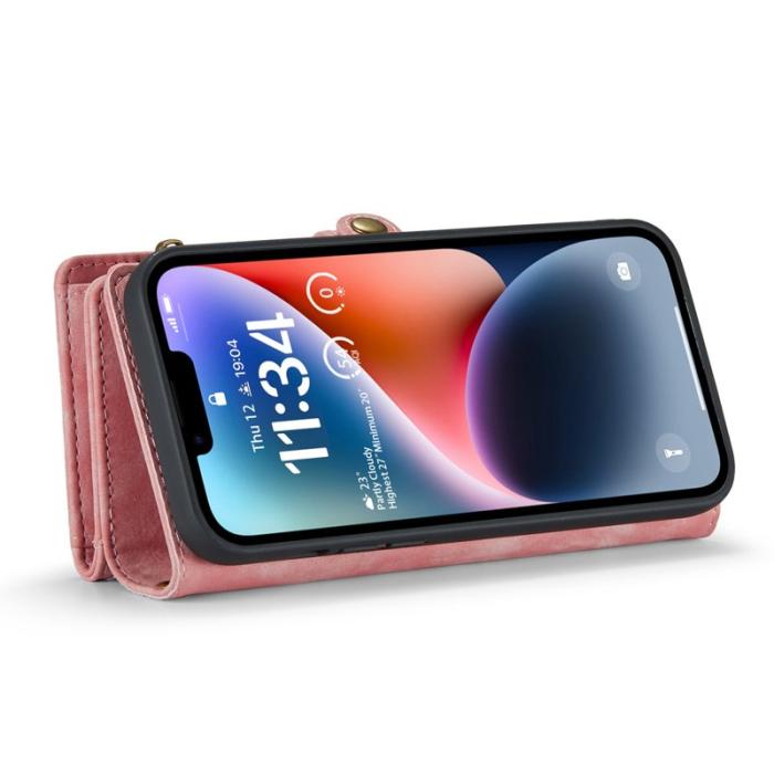 Caseme - CASEME 008 iPhone 13 Skal 2-i-1 TPU PU Läder Fodral Rosa