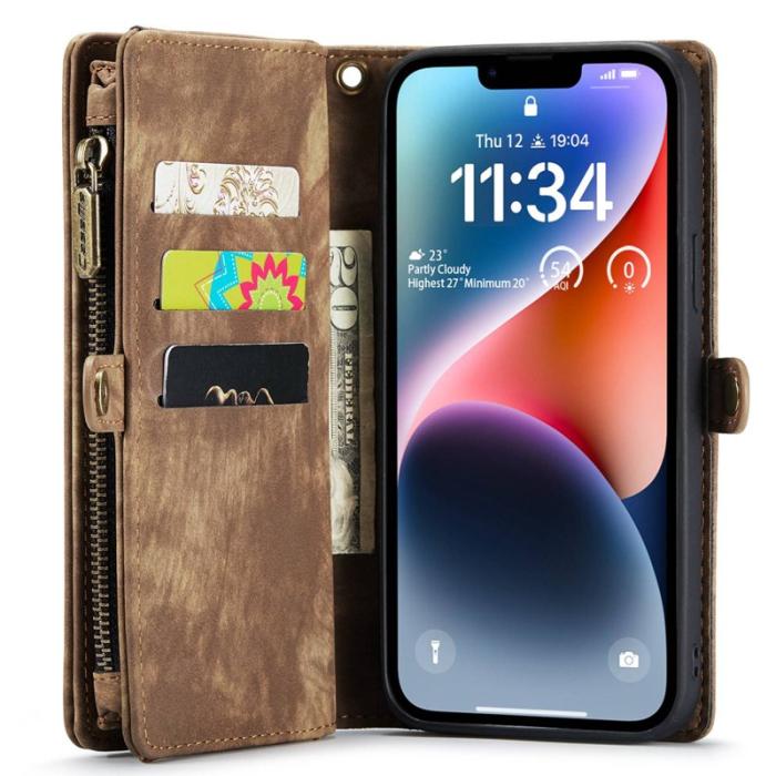 Caseme - CASEME 008 iPhone 14 Fodral PU Läder med Dragkedja Brun