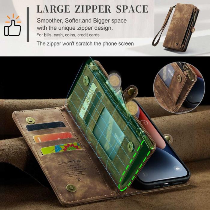 Caseme - CASEME 008 iPhone 14 Fodral PU Läder med Dragkedja Brun