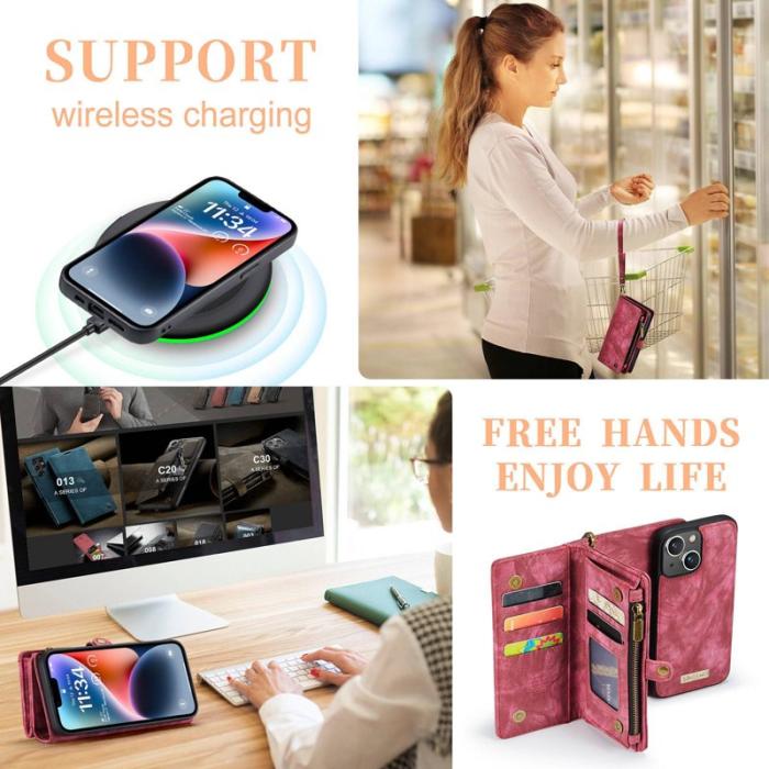 Caseme - CASEME 008 iPhone 14 Fodral PU Läder Röd med Avtagbar Rem