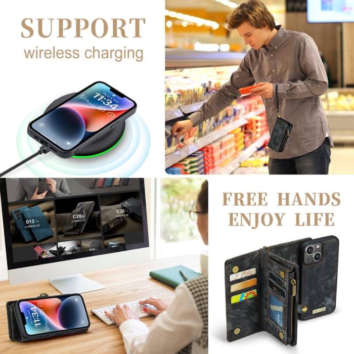 Caseme - CASEME 008 iPhone 14 Plus Skal PU Läder Magnetisk Handväska Svart