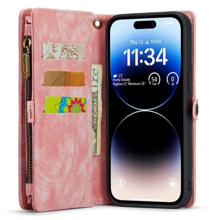 Caseme - CASEME 008 iPhone 14 Pro Fodral PU Läder Flip Cover Rosa