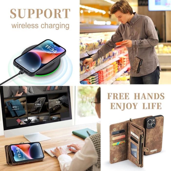 Caseme - CASEME 008 iPhone 15 Fodral i Läder med Avtagbar Plånbok - Brun