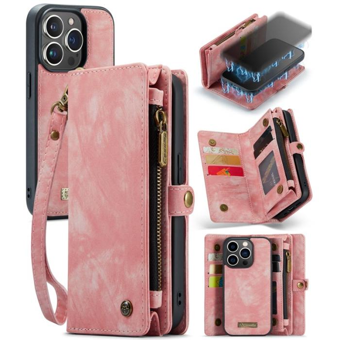 Caseme - CASEME 008 iPhone 15 Pro Fodral Läder med Avtagbar Plånbok Rosa