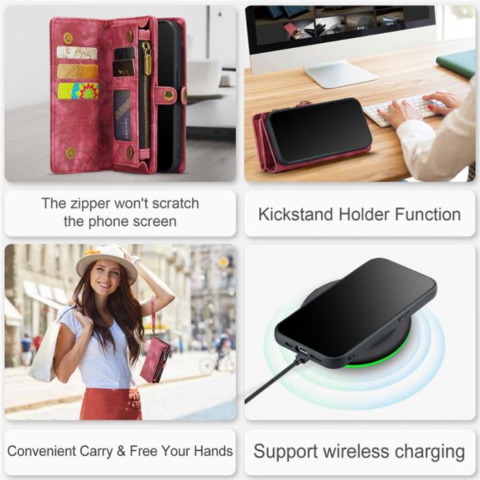 Caseme - CASEME 008 iPhone 15 Pro Max Fodral Läder med Plånbok Röd