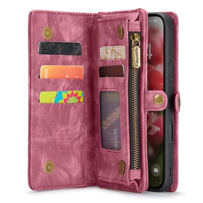 Caseme - CASEME 008 iPhone 16 Fodral i Läder med Avtagbar Plånbok Röd