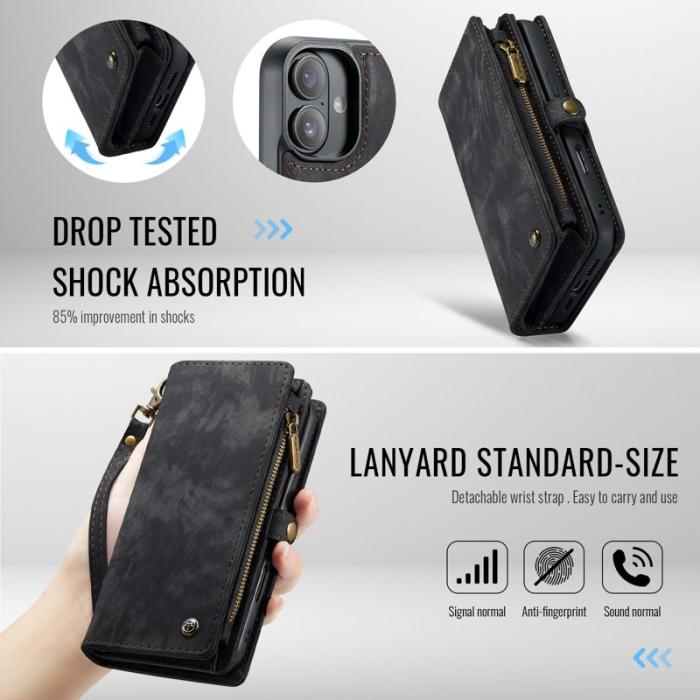 Caseme - CASEME 008 iPhone 16 Fodral i Läder med Plånbok - Svart