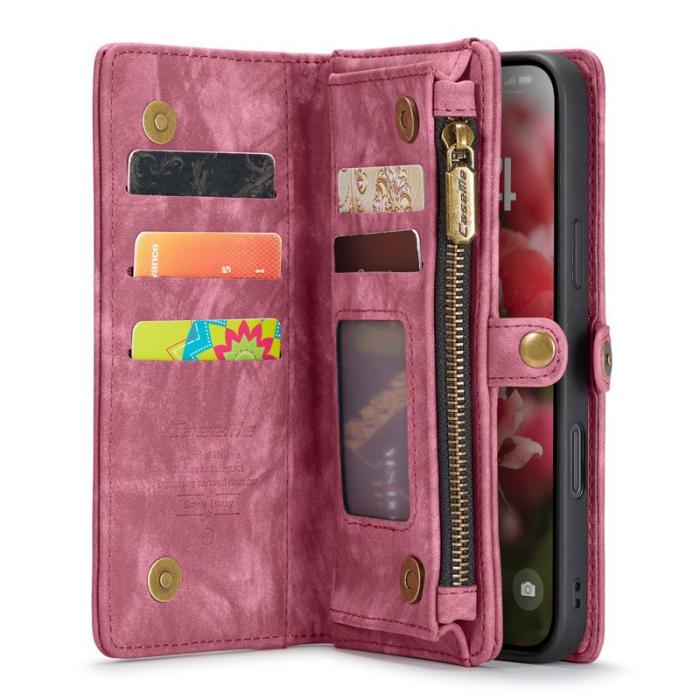 Caseme - CASEME 008 iPhone 16 Plus Fodral i Läder med Plånbok Röd