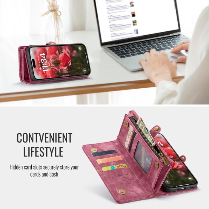 Caseme - CASEME 008 iPhone 16 Plus Fodral i Läder med Plånbok Röd