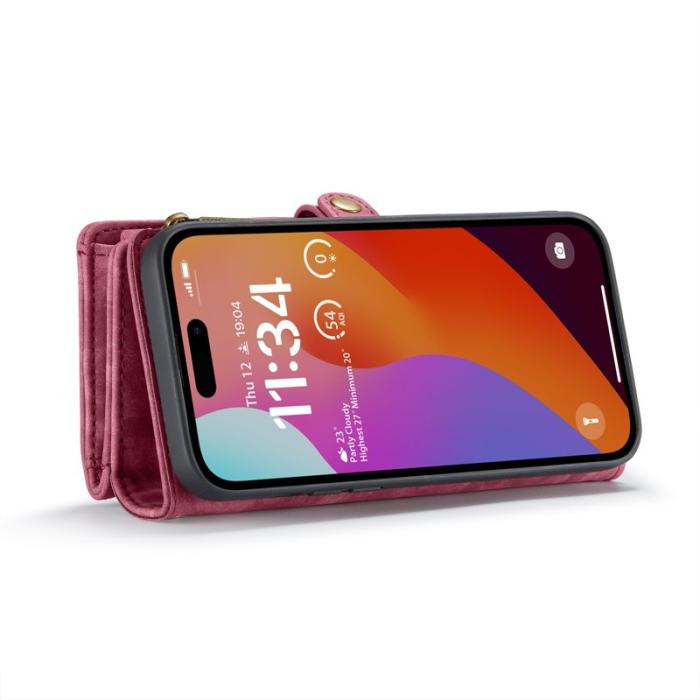 Caseme - CASEME 008 iPhone 16 Pro Fodral i Läder med Plånbok Röd